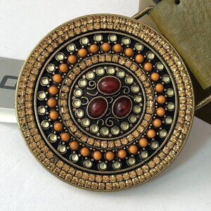 Chico's Marbellla Leather Slouch Belt‎ Size M Rhinestones Olive New
